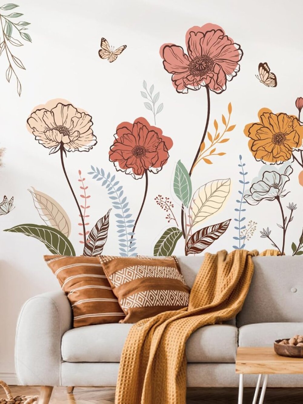 Boho Flower Wall Decals Wildflower Floral Grass Wall Stickers